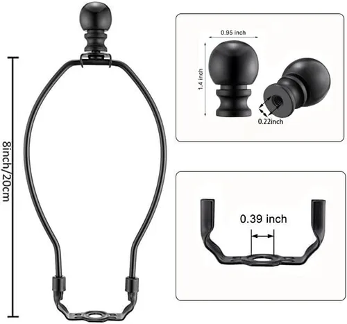 Vista 2 de Soporte de arpa de lámpara negro de 8 pulgadas con remates de lámpara y base de sillín estándar, 1 juego de soporte desmontable para pantalla
