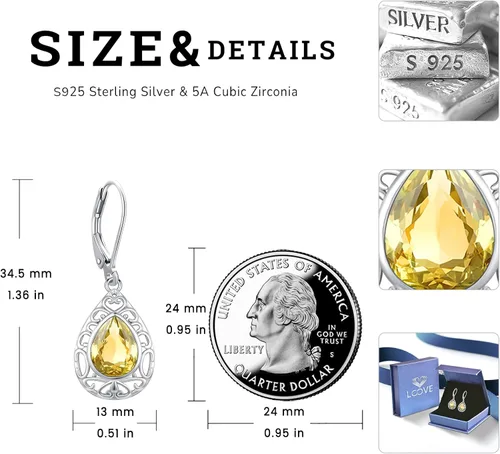 Vista 108 de Aretes colgantes de plata de ley con diseño de árbol de la vida, flor, abeja, animales, gato, colibrí, piedra lunar, turquesa, aretes con cierre