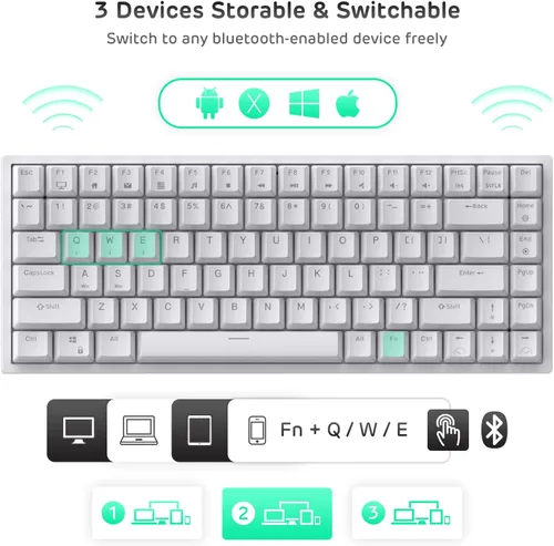 Vista 5 de RK ROYAL KLUDGE RK84 80 RGB triple modo BT5024Gteclado mecánico con cable de intercambio rápido teclado inalámbrico de 84 teclas Bluetooth