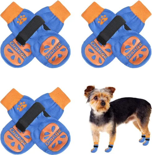 Vista 10 de BEAUTYZOO Calcetines antideslizantes para perros, zapatos de perro para pavimento frío/caliente, protectores de patas con empuñaduras, 3 pares