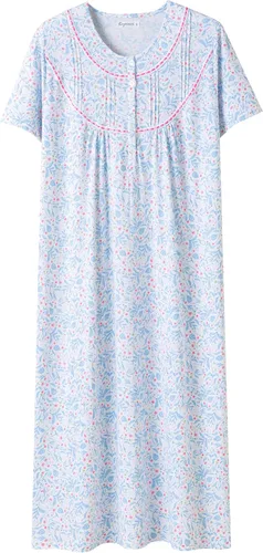 Vista 15 de Keyocean - Camisón de manga corta para mujer, 100 % algodón, suave, cómodo, ligero, con encaje, para verano, ropa de dormir Floral azul