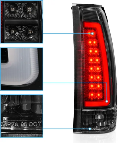 Vista 4 de AmeriLite - Juego de luces traseras de tubo LED tipo C para Chevy GMC C/K 1988-1999 tamaño completo, Tahoe Suburban, lado del pasajero y del Negro