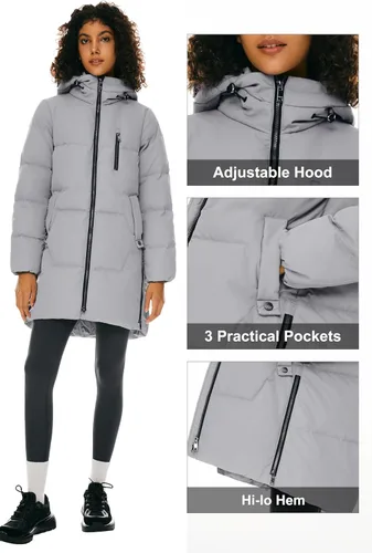 Vista 5 de Orolay - Abrigo acolchado de invierno para mujer, de plumón, con capucha y cremallera doble