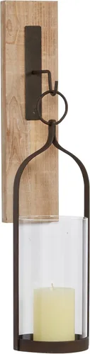 Vista 8 de Deco 79 Aplique de pared de metal suspendido en forma de arco con respaldo de madera marrón y borde de cuentas, 6 x 6 x 16 pulgadas, negro
