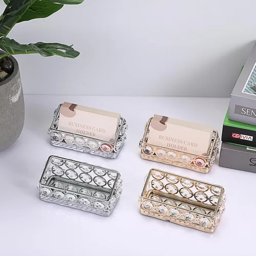 Vista 7 de Hipiwe Paquete de 2 soportes para tarjetas de visita de cristal de metal dorado para escritorio, oficina, organizador de almacenamiento de tarjetas