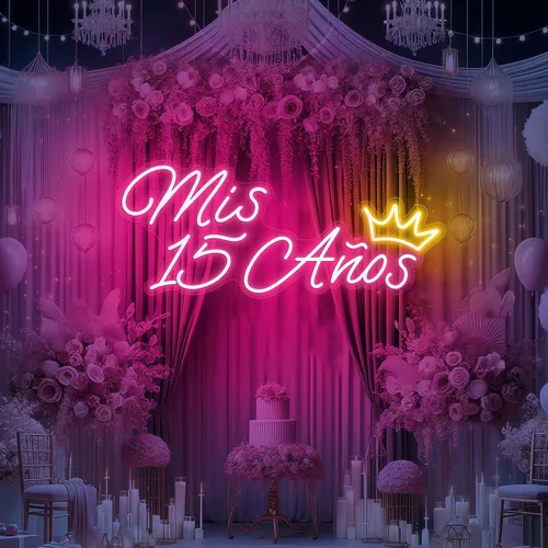 Vista 10 de Letrero de neón personalizado con texto en inglés «Feliz Cumpleaños», luz LED de pared para cumpleaños, decoración de fiestas, patio trasero