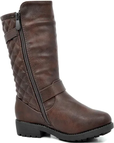 Vista 6 de DREAM PAIRS - Botas de invierno para montar en motocicleta para niñas, con forro de piel sintética, altura hasta la rodilla, tallas ToddlerLittle