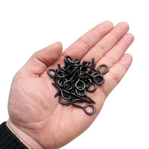 Vista 3 de Ganchos de tornillo de metal pequeños de 1 pulgada 100 piezas tornillos de anillo sujetadores herramientas de hardware negro
