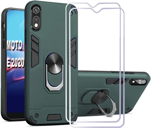 Vista 10 de Moto E 2020, Moto e xt2052dl - Funda para teléfono, protector de pantalla [2 unidades] Anillo de metal giratorio de 360 grados delgado, absorción