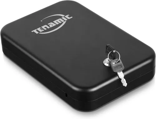 Vista 12 de TENAMIC Caja fuerte para pistola, caja de seguridad portátil para pistola de viaje, caja de bloqueo de pistola de acero sólido para el hogar, cajas