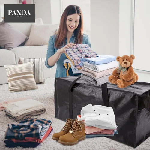 Vista 6 de PANDA JOYS Bolsas de mudanza extra grandes con cremalleras y asas de transporte, bolsa de almacenamiento resistente para ahorrar espacio, Negro