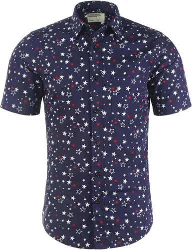 Vista 29 de Camisa de vestir de manga corta para hombre, ajuste regular, con botones, casual, con estampado único Grandes estrellas de la marina