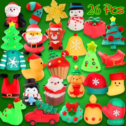 Vista 6 de Juguetes esponjosos, paquete de 26 juguetes esponjosos de Navidad, recuerdos de fiesta para niños de 4 a 8 a 12, Mochi Kawaii Cat Squishy Fidget