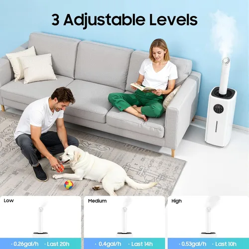 Vista 3 de Humidificador grande de 21L para el hogar de 3000 pies cuadrados, humidificador ultrasónico para toda la casa de 5.5 galones con 3 niveles