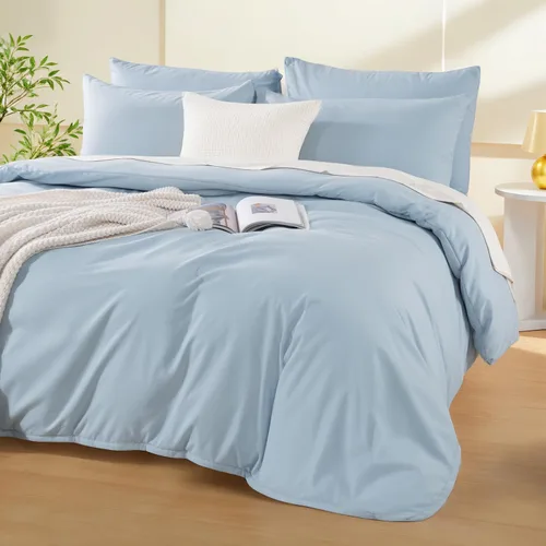 Vista 7 de NEXHOME PRO Funda de edredón tamaño individual, juego de funda de edredón azul de 2 piezas, suave y ligero, 100% microfibra lavada, juego para todas