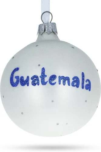 Vista 2 de Bandera de Guatemala Bola de Vidrio Soplado Adorno de Navidad 3.25 Pulgadas