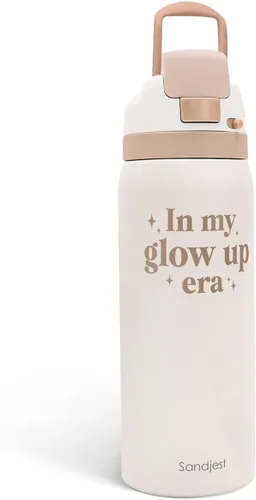 Vista 41 de Botella de agua aislada de acero inoxidable SANDJEST con pajita para deportes y viajes, la mejor tía de siempre, 946ml, regalos para mujeres, día