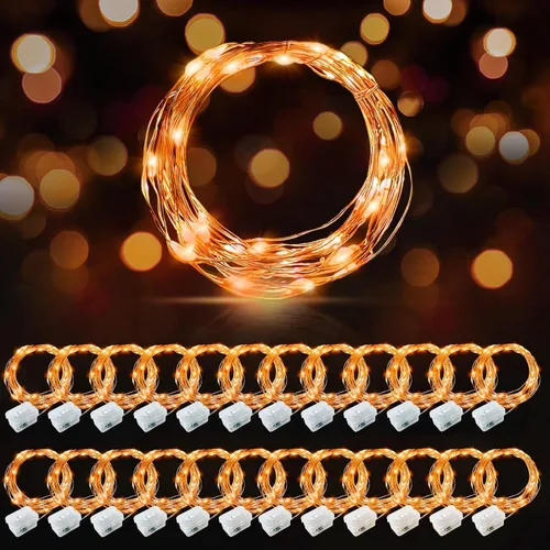 Vista 20 de AIKEI Paquete de 12 luces LED de hadas que funcionan con pilas, guirnaldas de luces impermeables de 7 pies, 20 luces LED de luciérnagas estrelladas