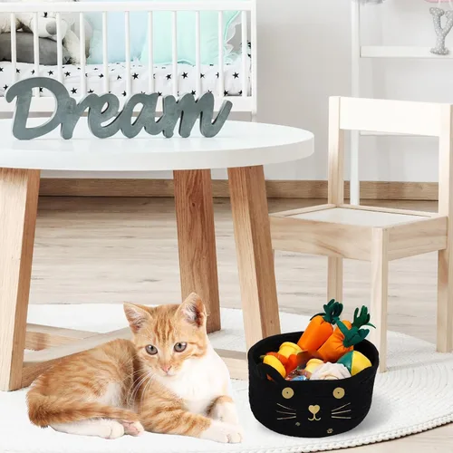 Vista 7 de Zopeal Cesta de almacenamiento tejida para gatos, organizador tejido con orejas, juguete decorativo de Navidad para mascotas, bonita canasta