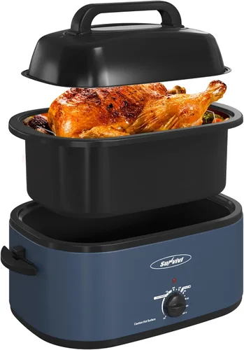 Vista 15 de Sunvivi Horno Asador Eléctrico de 22 Cuartos para Pavo con Tapa, Asadores Eléctricos con Bandeja Extraíble, Asador Grande, Tapa Visible