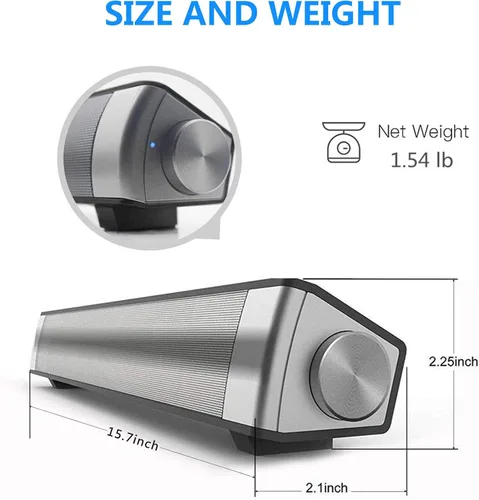 Vista 3 de TOPROAD Barra de sonido, barra de sonido con cable e inalámbrico Bluetooth 5.0, micrófono integrado, para teléfono celular/tablet/proyector