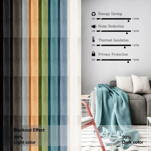 Vista 4 de Cortinas de lujo suaves de terciopelo extra largas, colección de franela hecha a medida Multicolor