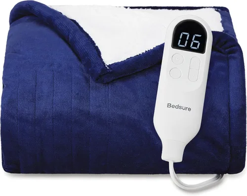 Vista 39 de Bedsure - Manta eléctrica de calentamiento rápido, manta de franela suave con 4 ajustes de tiempo, 6 ajustes de calefacción, regalos cálidos