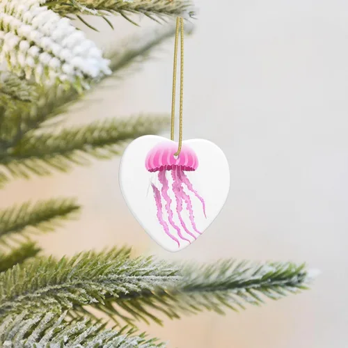 Vista 6 de Christmas Ceramic Love-Shaped Ornaments MSRHIUEF Pink Jellyfish Pattern Christmas Tree Accessories for Shopping malls Windows