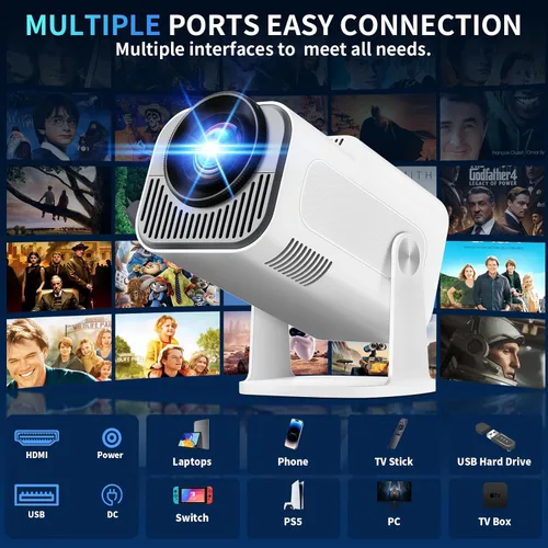 Vista 4 de [Proyector 2026 actualizado] Mini proyector compatible con 4K 1080P Keystone automático 270° giratorio con WiFi 6 y Bluetooth 5.2 proyector portátil