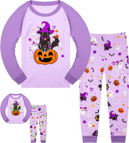 Vista 13 de HONGTEYA Ropa de Halloween para niños y niñas, ropa de esqueleto de algodón para niños pequeños, talla 3-7T