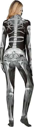 Vista 4 de Disfraces de Halloween para mujer body ajustado de esqueleto de talla grande body de manga larga para adultos traje sexy