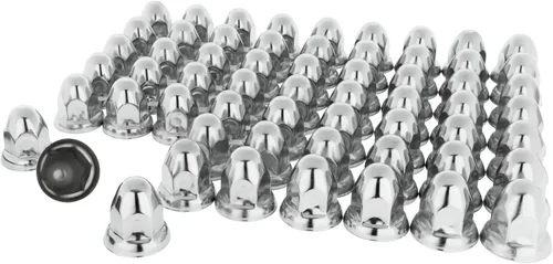 Vista 7 de Juego completo de cubiertas de cubo cromadas para semirremolques - Kit con 2 cubiertas delanteras, 4 traseras y 60 cubiertas de tuerca de 33 mm