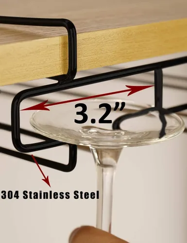 Vista 2 de Soporte para copas de vino – Estante para copas debajo del gabinete – Estante de almacenamiento para percha, apto para armario de 0.8 pulgadas
