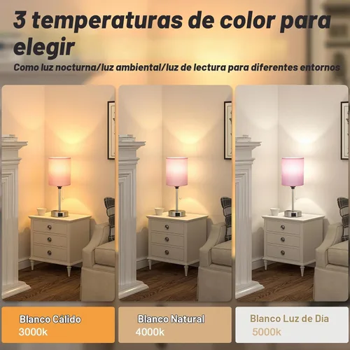 Vista 2 de Lámpara de mesita de noche pequeña para dormitorio, lámpara de escritorio Rosa-Plateado
