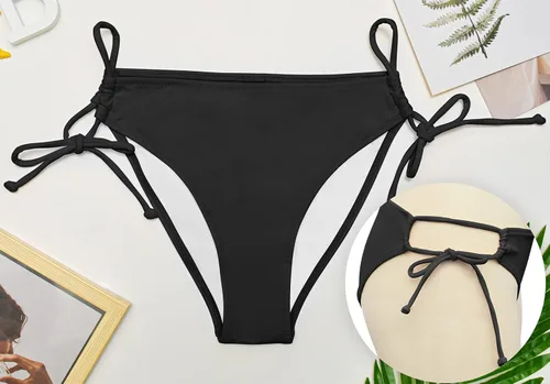Vista 6 de Bellecarrie Parte inferior de bikini con lazo lateral para mujer, traje de baño de tiro medio