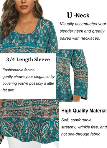 Vista 4 de Tencole Camisas de manga 34 para mujer, túnica elegante, ropa casual con estampado floral