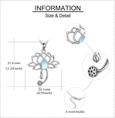Vista 5 de YAFEINI Celtic Knot Butterfly Necklace Sterling Silver Moonstone Butterfly Lotus Pendant Jewelry Birthday Gifts for Women Girls