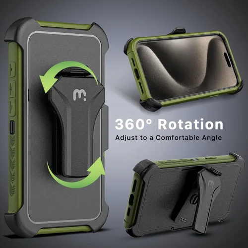 Vista 6 de M MYBAT PRO Maverick Series - Funda para iPhone 15 Pro Max con funda de clip para cinturón, [compatible con Magsafe] con protector de pantalla