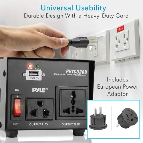 Vista 5 de Pyle Convertidor de Voltaje Subida y Bajada - Transformador de Voltaje Convertidor de 500 Vatios con Puerto de Carga USB, Adaptador de Corriente UK