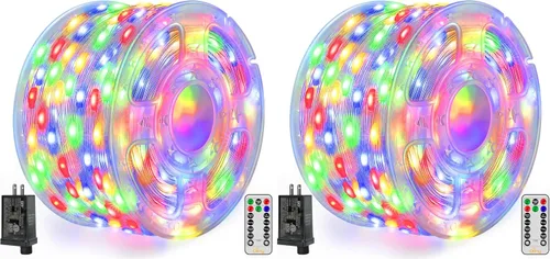 Vista 16 de Ollny Luces de Navidad para exteriores, 600 LED de 197 pies, luces multicolor para árbol de Navidad IP67, luces de hadas enchufables con control