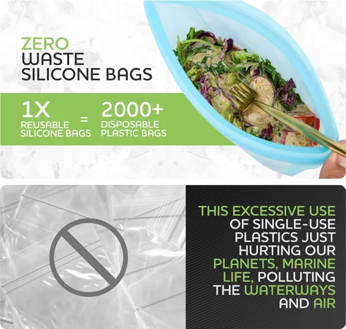 Vista 4 de Zip Standing Bolsa de almacenamiento de alimentos de silicona reutilizable, contenedor de almacenamiento de alimentos, bolsa de sellado reutilizable