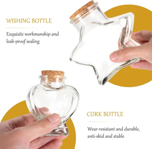 Vista 8 de Cabilock 4 tapones de corcho, botellas de vidrio con forma de estrella en forma de corazón, frasco transparente para manualidades, boda, día de San