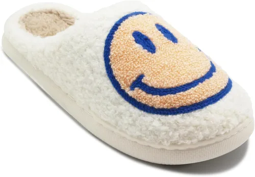 Vista 4 de Pantuflas de cara retro mullidas para mujeres y hombres, ligeras, suaves, esponjosas, cálidas, estilo casual, bonitas, acogedoras, para interiores