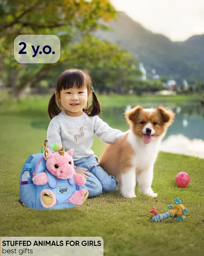Vista 8 de Naturally KIDS Juguetes de unicornio rosa, regalos para niñas de 3 años, regalos de cumpleaños para niñas de 2 años, mochila de unicornio para niños