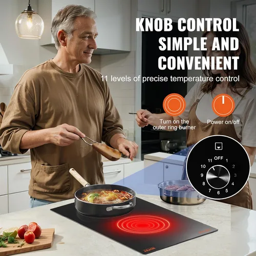 Vista 3 de VEVOR Placa de cocina eléctrica de cerámica, estufa eléctrica integrada, con panel de vidrio, control de perilla, 11 niveles de calor, para diversos
