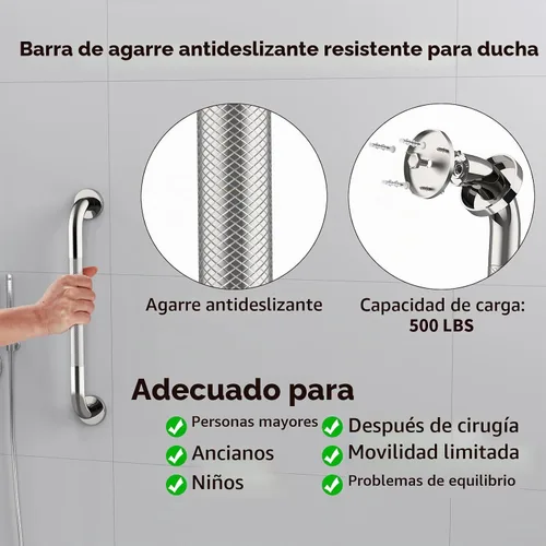 Vista 5 de ZUEXT Paquete de 2 barras de agarre antideslizantes cromadas de 24 pulgadas Cromo