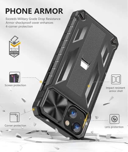 Vista 4 de SOiOS Funda resistente para iPhone 13 Mini y 12 Mini: con función atril y diapositiva 13 mini 12 mini, funda protectora para teléfono celular