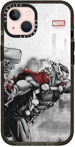 Vista 73 de CASETiFY Impact - Funda para iPhone 13 Mini [Marvel Colab / protección contra caídas de 8.2 pies/Magsafe] - Capitán América VS - Negro transparente