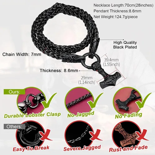 Vista 5 de FaithHeart Collar punk nórdico vikingo para hombre collar grueso acero inoxidable Mjolnirnudo celta cabeza de lobo colgante de amuleto joyería