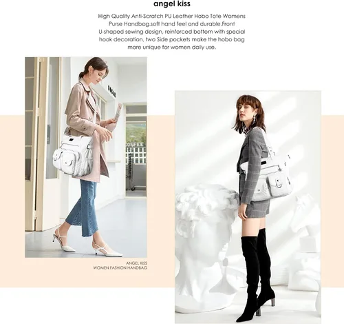 Vista 5 de Angel Kiss Monederos y bolso de mano para mujer, bolso de hombro de piel sintética suave para mujer, bolso de mano con asa superior